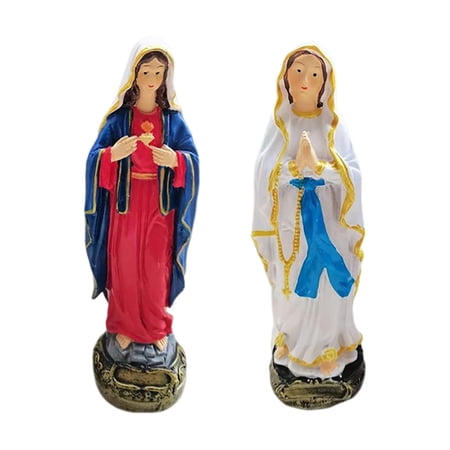 TISHITA 2x Virgin Mary Statue Catholic Figurine Sculpture Craft for Home Living Room Christmas Church shelf of table Decor