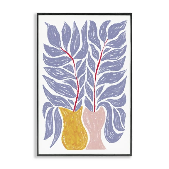 Stupell Industries Purple Leaves in Vases Plants & Flowers Painting Black Framed Art Print Wall Art, 12 x 18