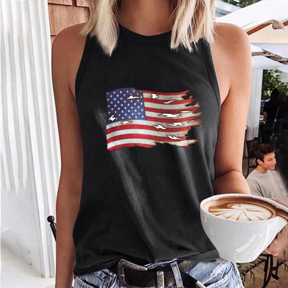 Vetsdori Womens Sleeveless Tank Tops July 4th Work Tshirts Casual Camisole Red White and Blue Summer Undershirts Fashion Tops for Junior Independence Day