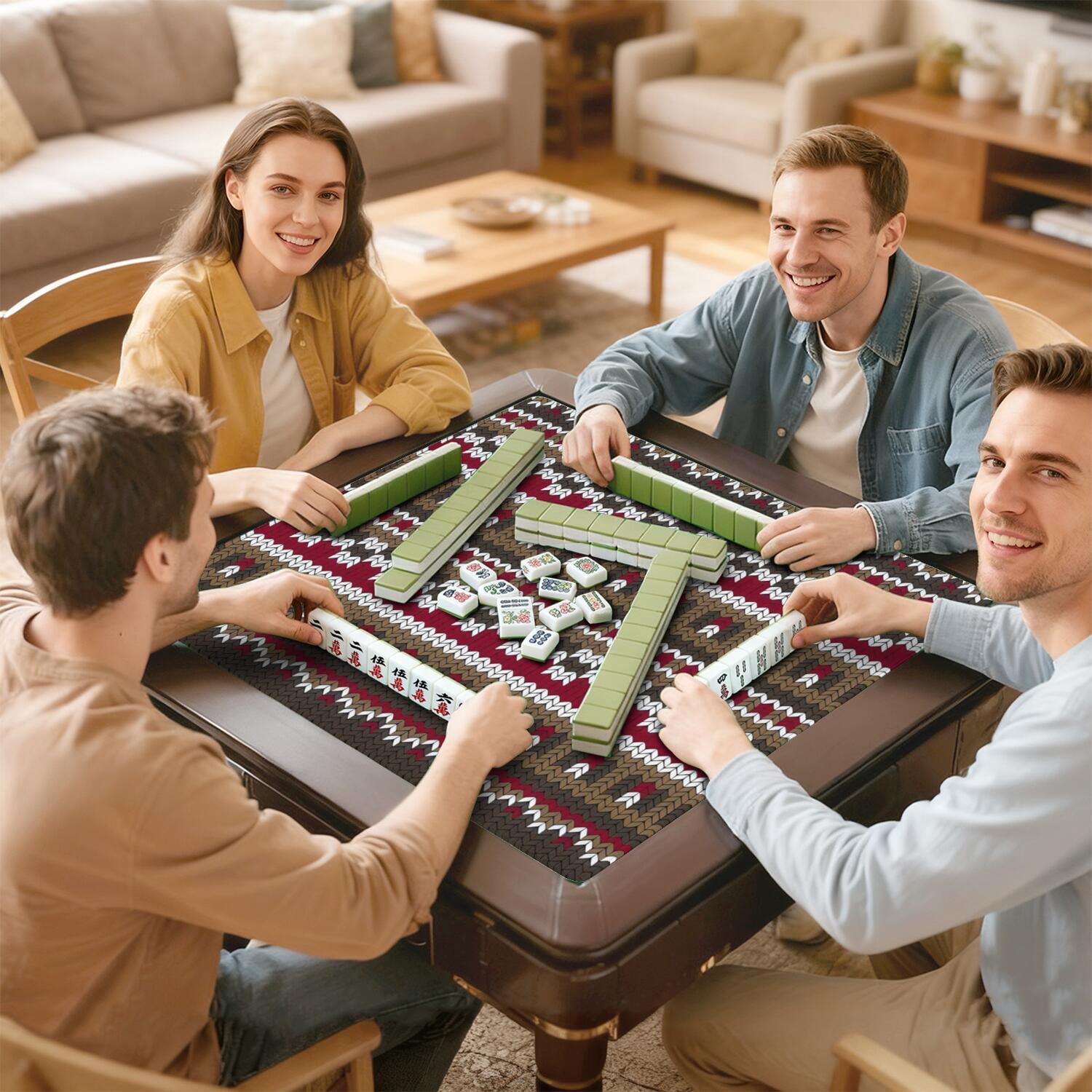 Classic Boho Design Multi-Functional Rubber Mat 31.5x31.5 Inch Extra Large Mahjong Playing Surface Features Anti-Slip Grip and Noise Dampening for Games