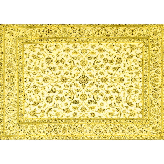 Ahgly Company Machine Washable Indoor Rectangle Persian Yellow Traditional Area Rugs, 5' x 7'