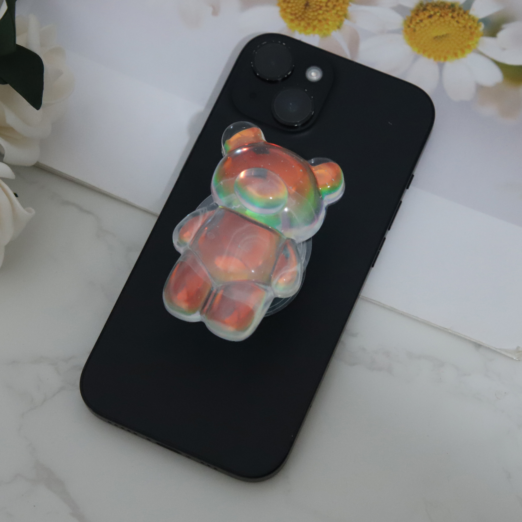 Unique Bargains Holographic Bear Phone Grip 1Pc Blue Multicolor