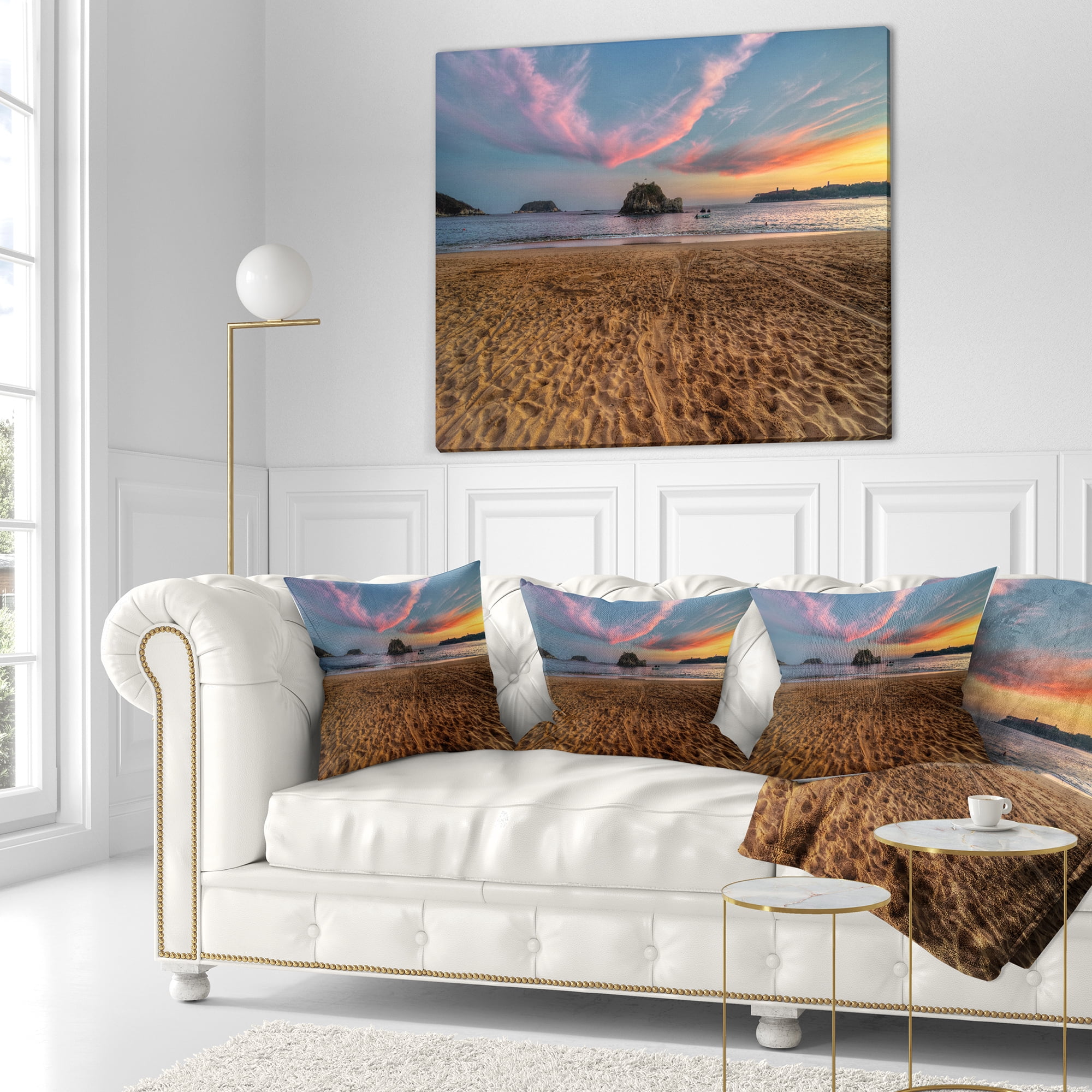 Designart Trodden Sand on Beach at Sunset - Seashore Throw Pillow - 18x18