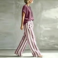 thumbnail image 7 of Idoravan Women Clothes 2 Piece Sets for Women Summer Pants and Top Women’S Fashion Round Neck Short Sleeve Pinstripe Pocket Elastic Waist Long Pants Sets, 7 of 7
