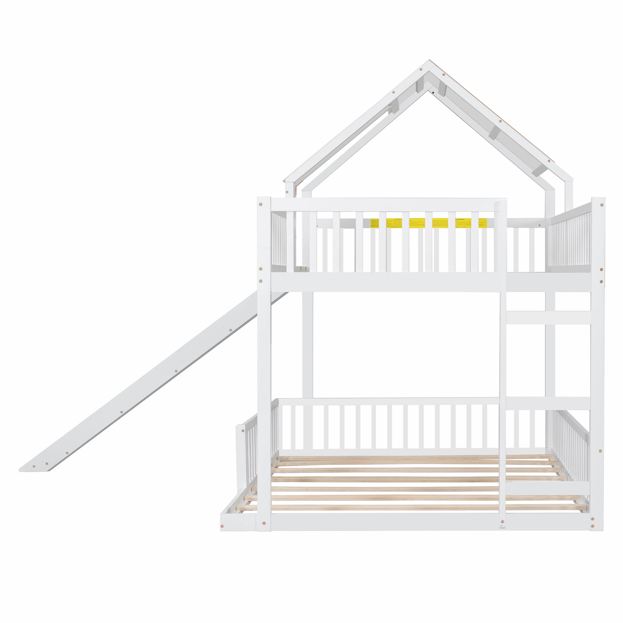 Euroco Wood Full XL over Queen Size Bunk Bed with Slide, White