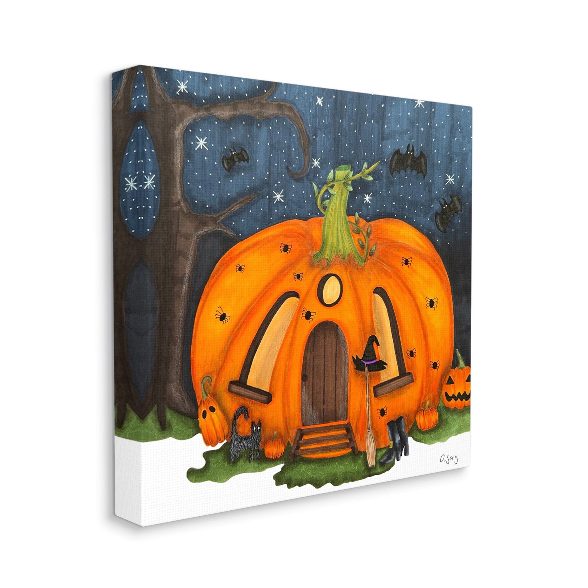 Stupell Industries Pumpkin House In Woods Holiday Painting Gallery Wrapped Canvas Print Wall Art