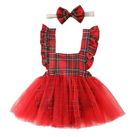 

Jdefeg Baby 9 Months Clothes Girl Baby Girl Dress Ruffle Buffalo Plaid Romper Jumpsuit Tutu Tulle Dresses My First Baby Xmas Outfit Christening Romper For Girls Cotton Blend Red 80