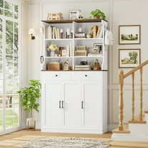 Hiphuta 73” Tall Shoe Cabinet with Doors and 2 Drawers, Hidden Shoe Storage Cabinet with Hanging Hooks, Wood Shoe Rack Organizer for Entryway, Hallway and Living Room, White