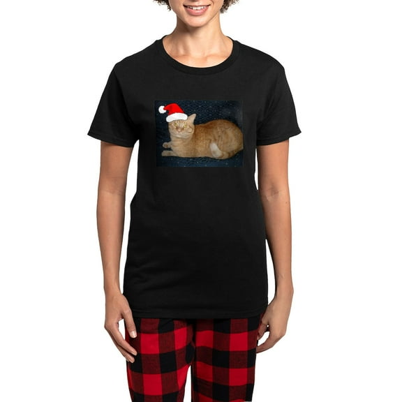 CafePress - Christmas Orange Tabby Cat Pajamas - Women's Short Sleeve Print T-Shirt and Pants Dark Cotton Pajama Set