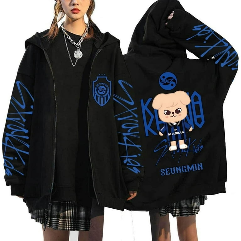 kpop Stray Kids SKZ Karma Merch Zip Up Hooded Drawstring Pocket