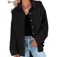 thumbnail image 4 of Spencer Women's Oversized Corduroy Shirt Casual Long Sleeve Button Down Boyfriend Blouses Tops (L, Black), 4 of 8