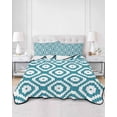 thumbnail image 2 of Quilts Twin Size Bedding Set, Teal Blue Geometric Lightweight Quilted Comforter, Modern Abstract Art Rhombus Soft Reversible Bedspread Coverlet with Pillow Covers for All Season, 68" x 86", 2 of 7