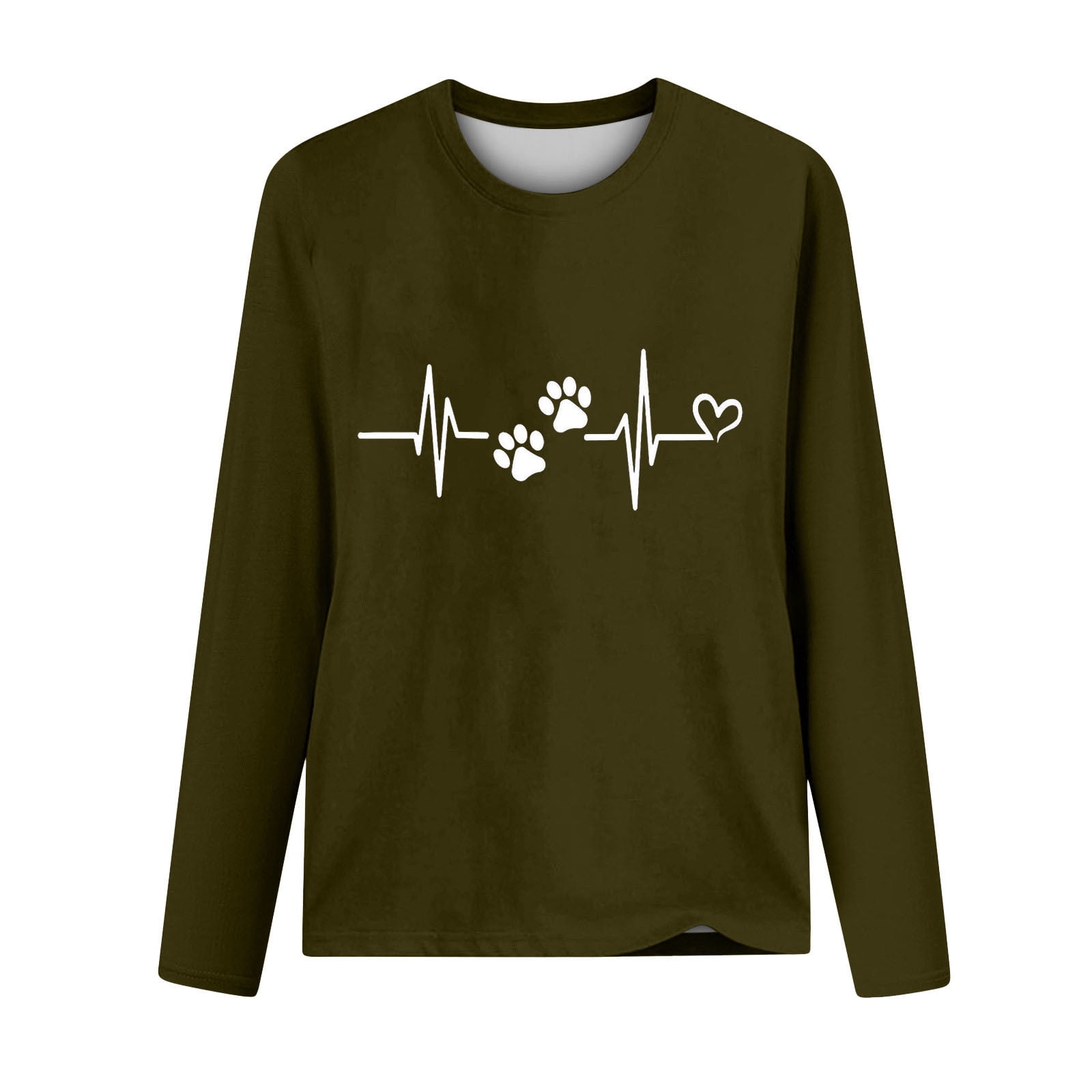 Love Heart Dog Paw Print T Shirts Women Long Sleeve Pullover Tops Casual Blouse Heartbeat Graphic Dog Mom Gift Tees