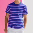 thumbnail image 4 of Mens Short Sleeve T-Shirts Striped Casual Crewneck Basic Shirt Color Block Stretch Summer Beach Tees Blue L, 4 of 4