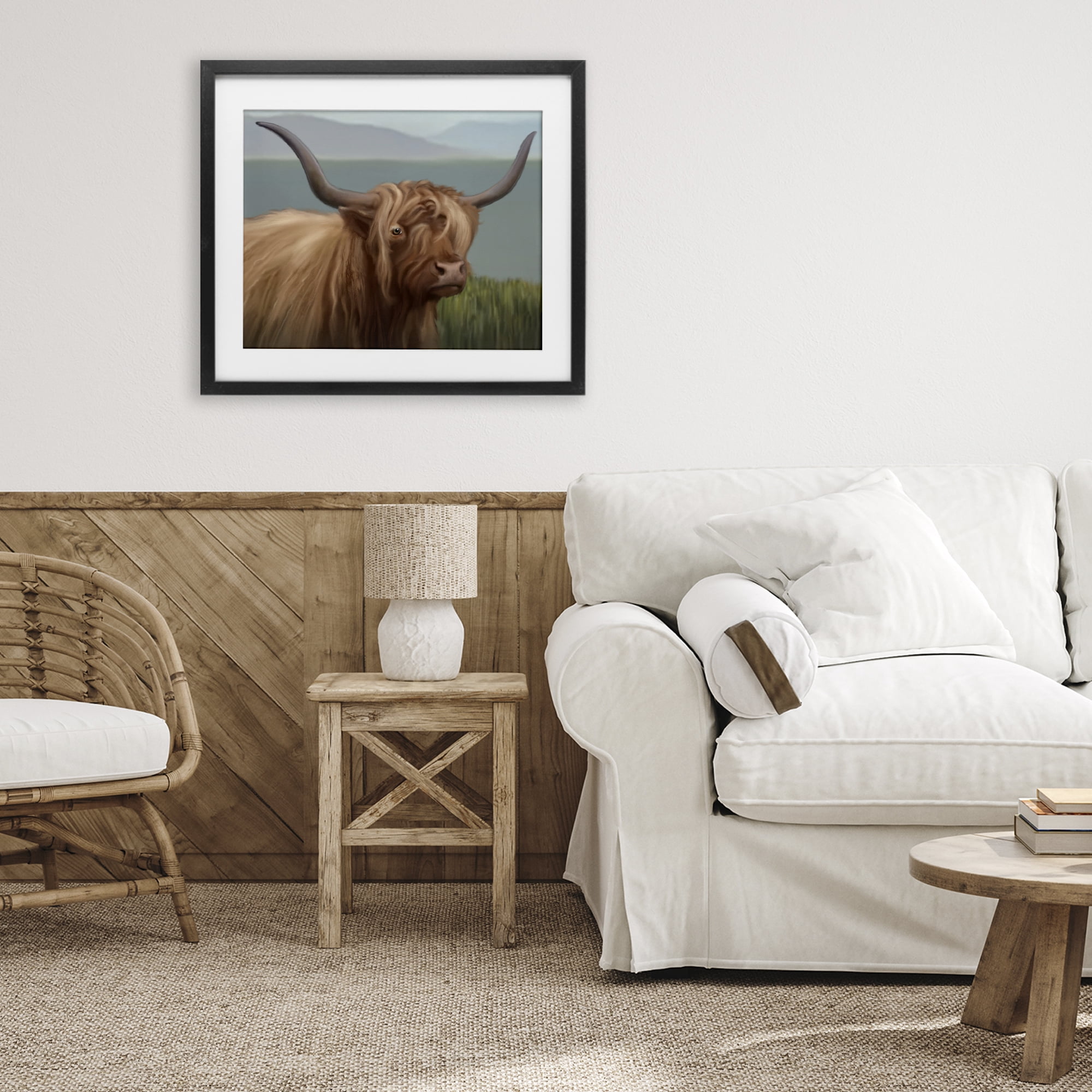 Stupell Industries Scottish Highland Cattle Landscape Black Framed Print Under Glass, design by Matthew Piotrowicz