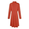 thumbnail image 6 of Women's Casual Fashion High Neck Long Sleeve Solid Color Midi Dress, Fall and Winter Comfortable Dress for Casual Outings, Soft and Breathable Fabric,Saffron,2XL, 6 of 7