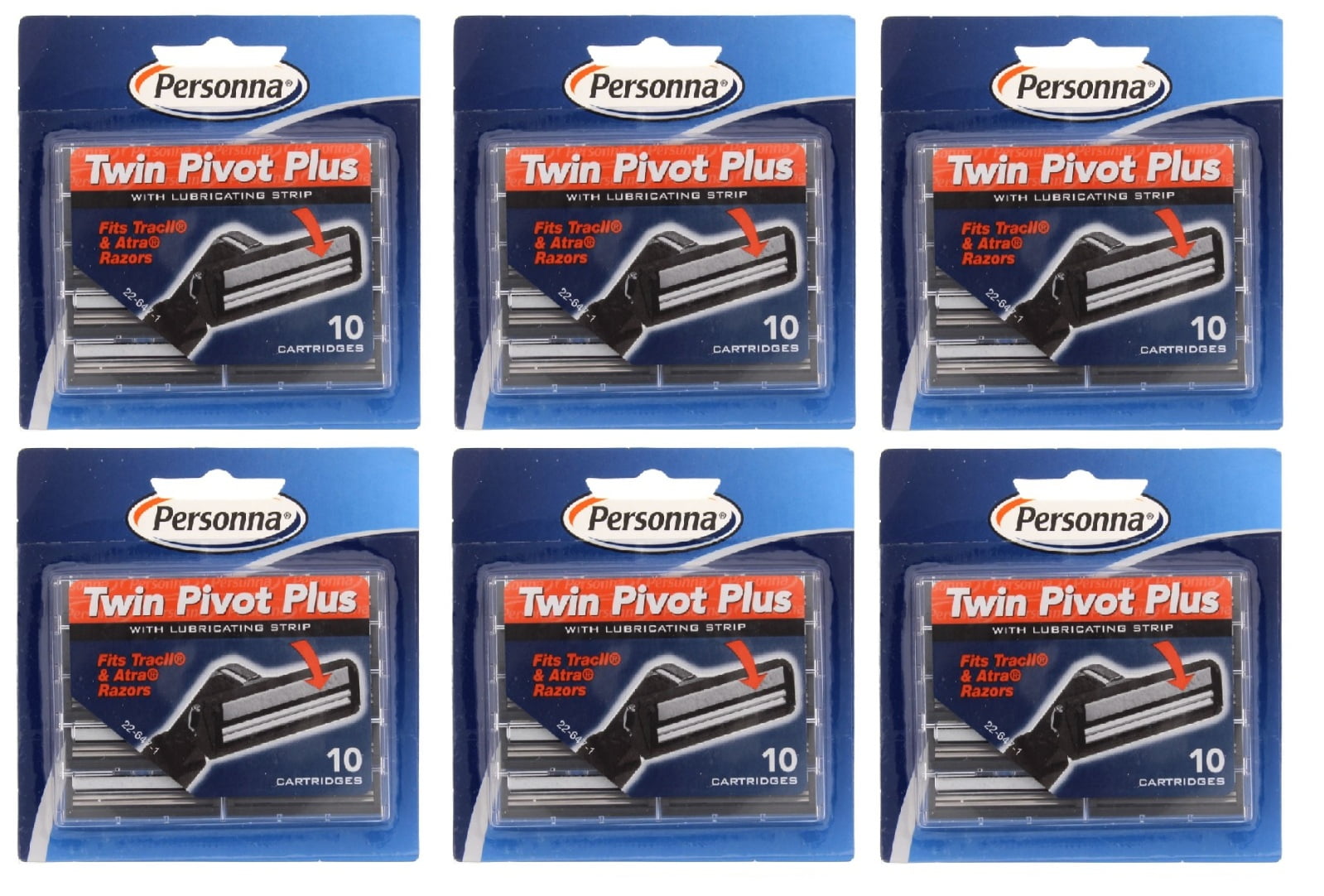 Personna Twin Pivot Plus Refill Blade Cartridges w/ Lubricating Strip for Atra & Trac II Razors 10 ct. (Pack of 6) + Schick Slim Twin ST for Dry Skin