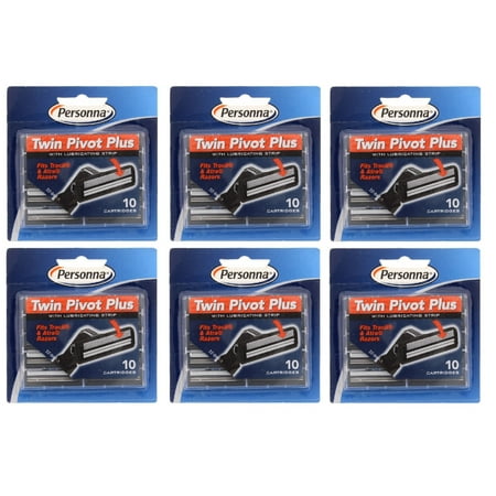 Personna Twin Pivot Plus Refill Blade Cartridges w/ Lubricating Strip for Atra & Trac II Razors 10 ct. (Pack of 6)