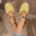thumbnail image 5 of UDAUDU Womens Flats Mules Elegant Dressy Closed Toe Slip On Leather Shoes Adjustable Buckle Strap Mary Jane Casual Office Shoes Yellow US 7.5, 5 of 9