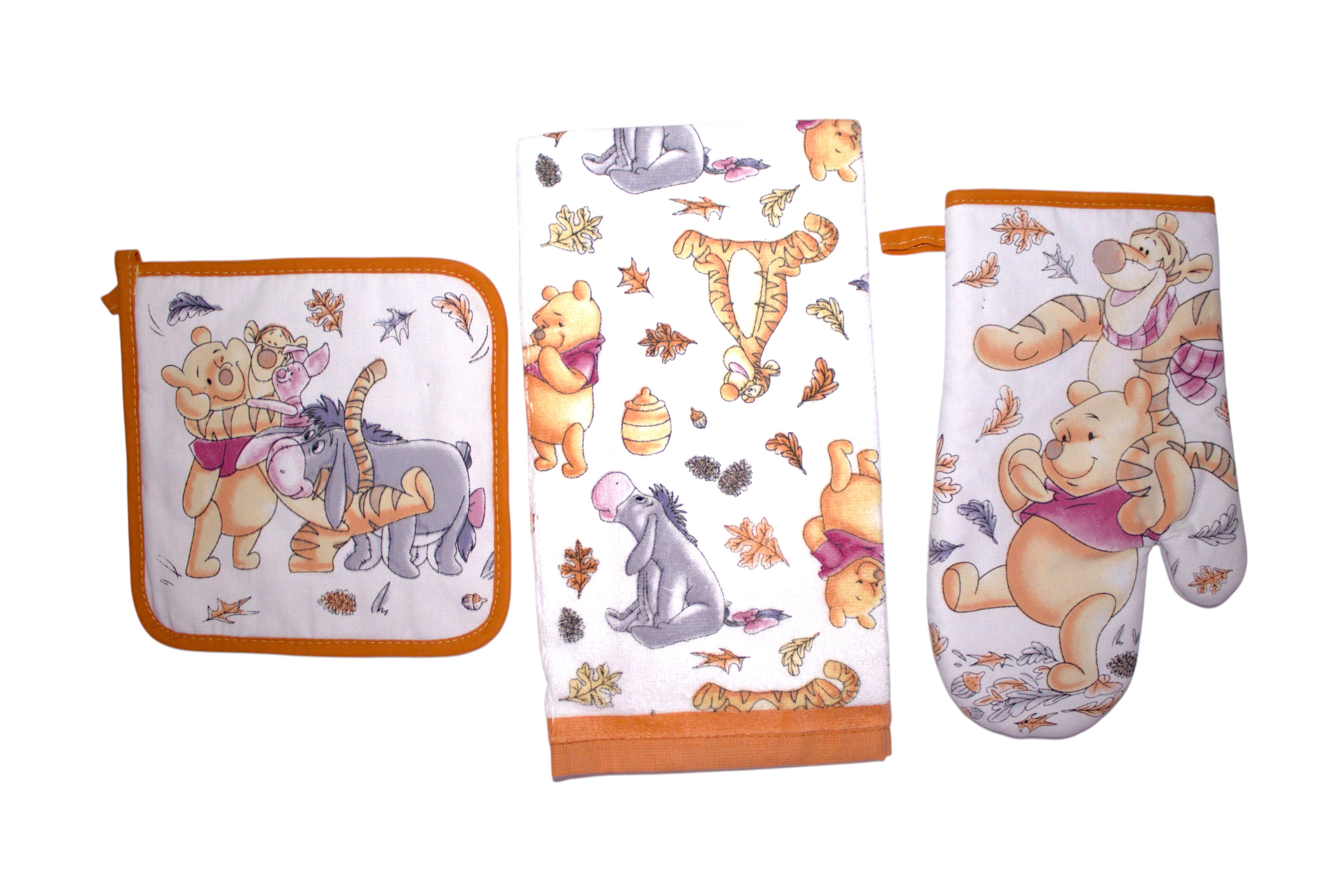 Disney Winnie the Pooh 3-Piece Kitchen Set – Dish Towel, Pot Holder & Oven Mitt with Characters