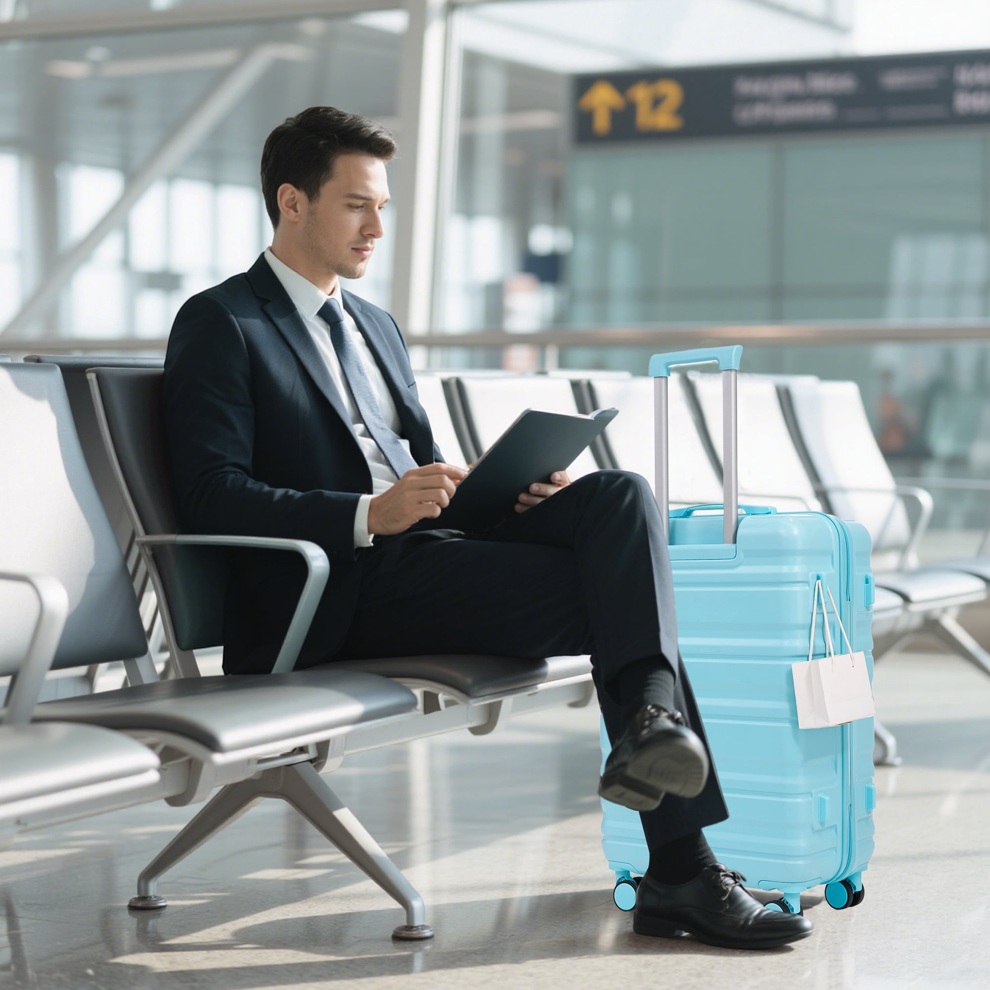 20"/24"/28" 3 pcs/set in ABS Spinner Wheel Luggage, Carry on Suitcase, Matching Color, Combination Lock (Blue)
