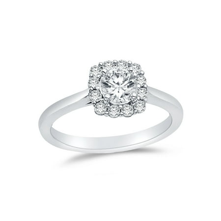 Solid 14k White Gold Round Cut Halo Wedding Engagement Ring, CZ Cubic Zirconia (1 ct.) , Size 8.5