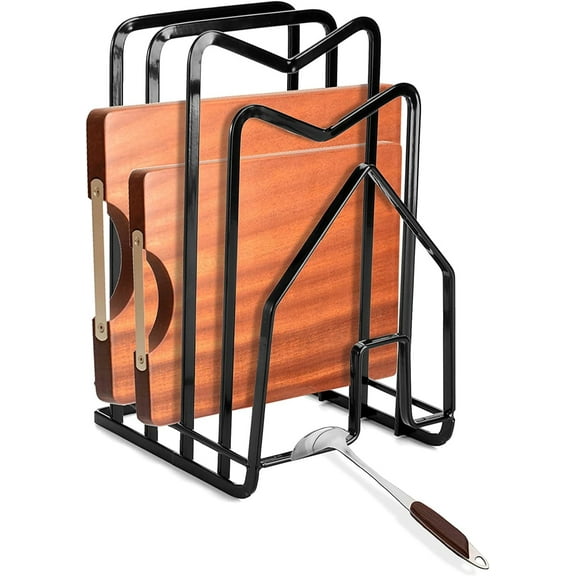 Cutting Board Rack Pot Lid Holder Chopping Board Organizer Stand Holder Kitchen Countertop Drain Storage Shelf to Hold Pan Lids, Plates, Dishes, Cutting Boards (Black),Casewin