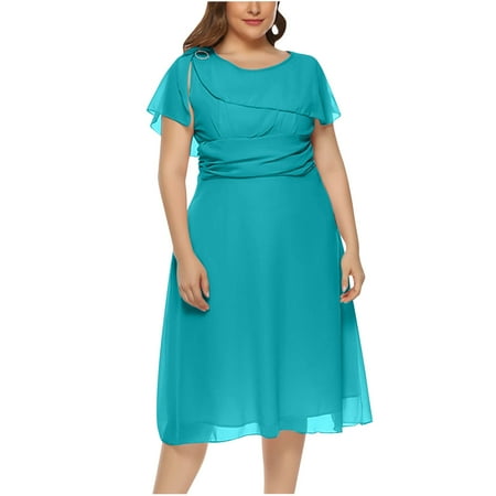 

Womens Chiffon Summer Dresses Round Neck Sleeveless Plus Size Knee Length Loose Swing Dress Elegant Party Dress