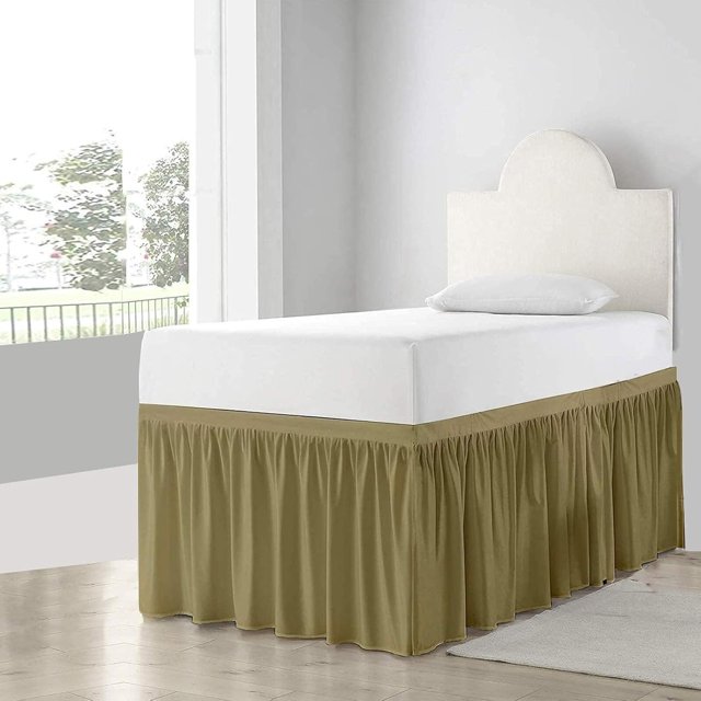 Dorm Room Bed Skirt, Extra Long College Dorm Bed Skirt, Twin XL 32 Inch Drop, Ruffled Design 100% Microfiber Bed Skirt for Dorm Room Bedding (Pea Green, Twin XL - 32"" Drop)