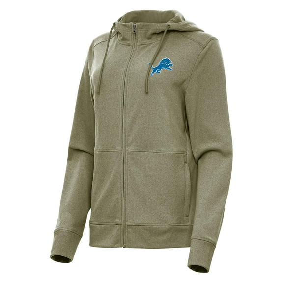 Women's Antigua Heather Olive Detroit Lions Seeker Full-Zip Hoodie Jacket