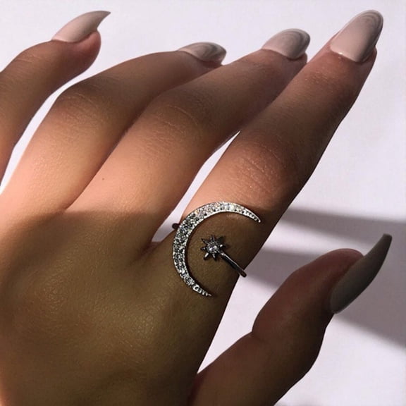 Trendy Crescent Moon Boho Star Adjustable Open Finger Ring