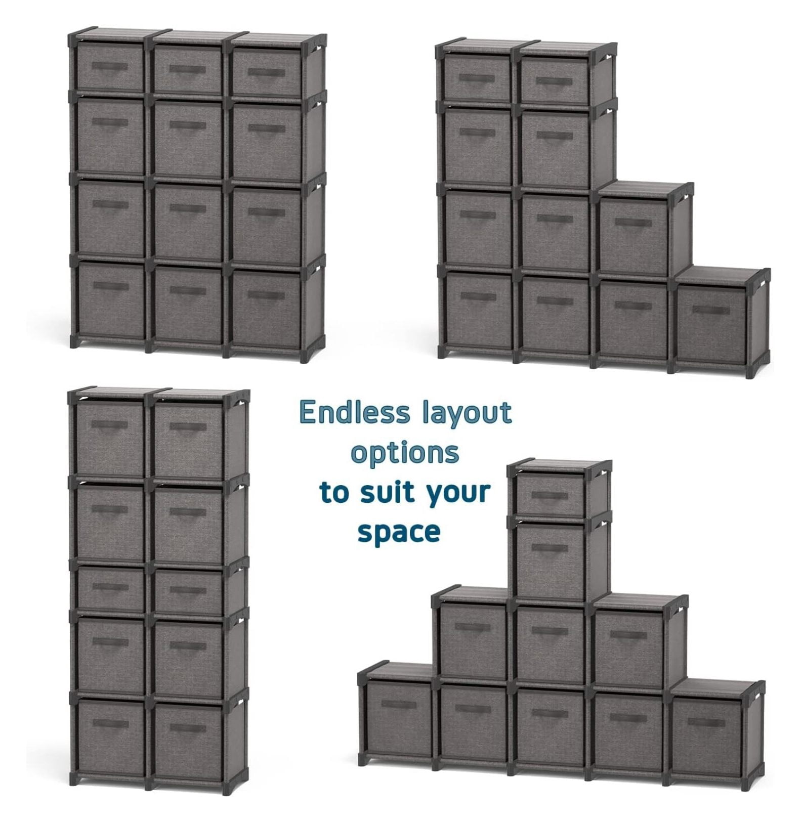 6 Cube Storage Organizer - Gray Cube Organizer Shelf, DIY Storage Cubes Organizer Shelves with Fabric Storage Cubes, Sturdy Cubbies Storage Shelves, Cube Storage Shelf for Bedroom, Playroom and More