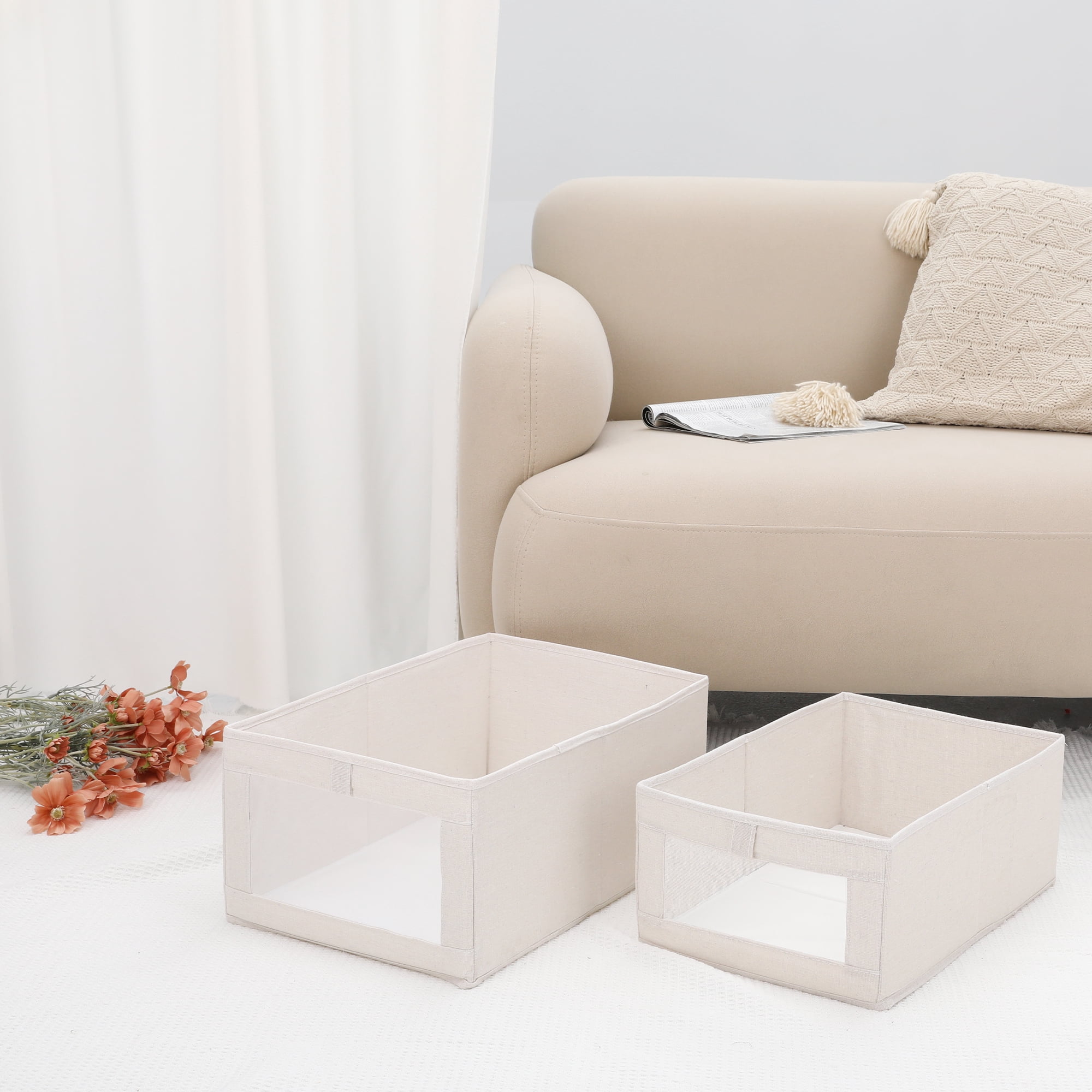 Unique Bargains Storage Cube Collapsible Storage Basket for Organizing Clothes 1pk Beige M