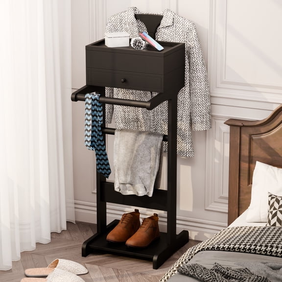 Organizedlife Wooden Valet Stand, Coat Rack Organizer with Storage Drawer