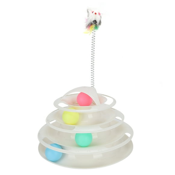 4 Cat 4 Levels Tower with 4 Rolling Balls AntiSlip Pet Interactive Tracks Funny Playing ToyWhite