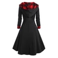 thumbnail image 4 of FRSASU Women'S Dress ,Women'S Gothic Vintage Plaid Panel Hooded Button Dress Retro Dark Midi Dress, 4 of 6