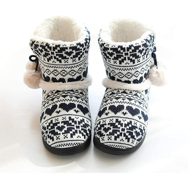 Knit Bootie Slippers for Women, Winter Warmer Plush Indoor Ankle Boots Feet  Warm Lining House Non-Slip Waterproof Rubber Sole Around The House Home  Casual Shoes with Fuzzy Ankle 
