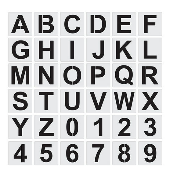 KAKOWELY Reusable Alphabet Stencils for Painting with Waterproof Plastic Material White Color 36 Pieces,5"X5"X0.04"