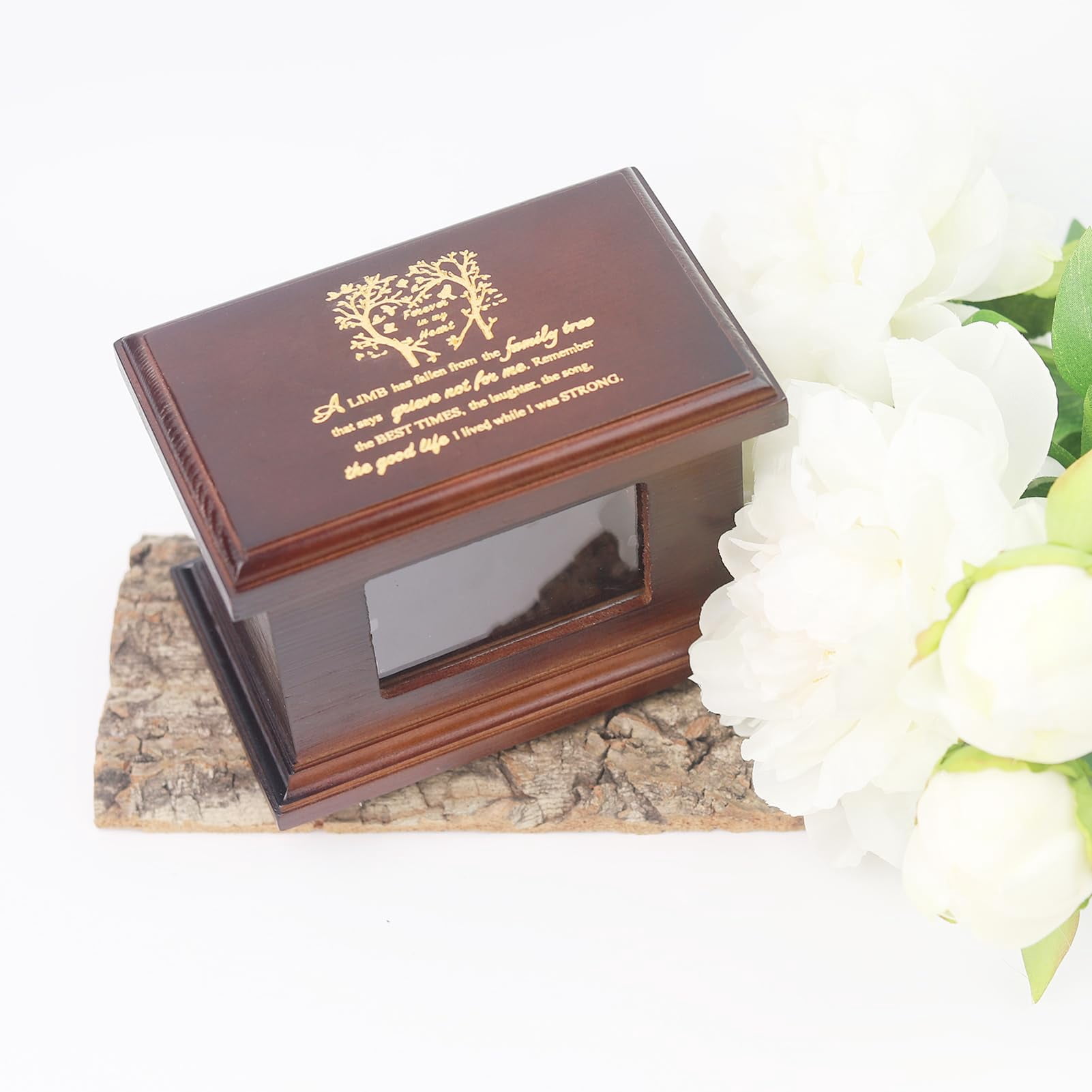 6 Inches Small Wood Urns for Ashes, Funeral Memorial Urns with Photo Frame, Small Urns Keepsake Wooden Urns Box and Casket, Picture Frame Keepsakes Urns for Human/Pet Ashes-Tree