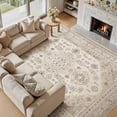 thumbnail image 2 of 8x10 Washable Area Rug  Large Rugs For Living Room Stain Resistant Non Slip Backing Soft Low Pile Vintage Carpet Bedroom Dining & Pet Friendly Home Decor - Beige, 2 of 7