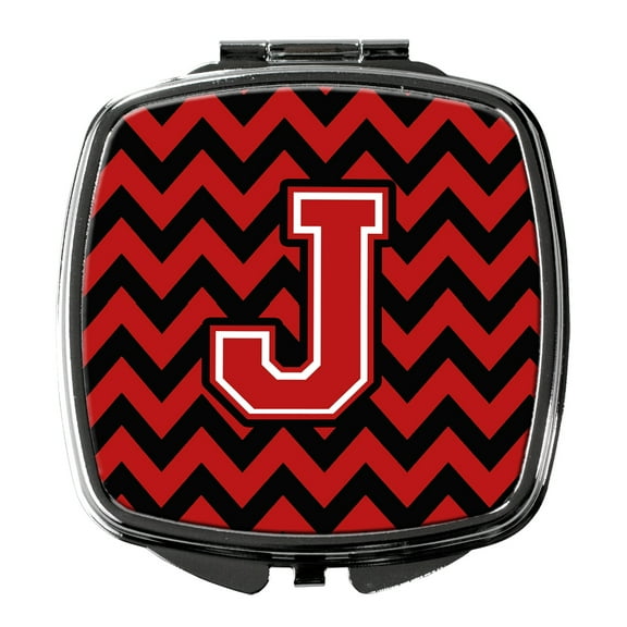 Letter J Chevron Black and Red Compact Mirror