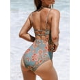thumbnail image 2 of Women Swimsuit One Piece Bathing Suit Square Neck Cutout Back Tummy Control with Adjustable Spaghetti Straps, S, 2 of 6