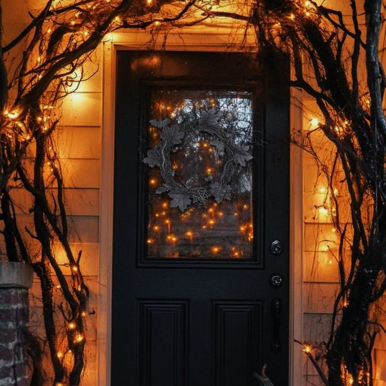 Gothic Halloween Wreath with Black Roses - 20 Inch Eucalyptus
