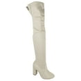 thumbnail image 3 of Delicious Women Over Knee Thigh High Boots Slip-On Chunky Thick Heels Back Lace-Up SNIVY-AH Beige Ice Suede 9, 3 of 3