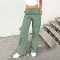 thumbnail image 2 of Prolriy Cargo Pants Women High Waist Baggy Cargo Jeans for Women Pocket Relaxed Fit Straight Wide Leg Fashion Jeans Baggy Pants for Women, Womens Pants Army Green L, 2 of 6