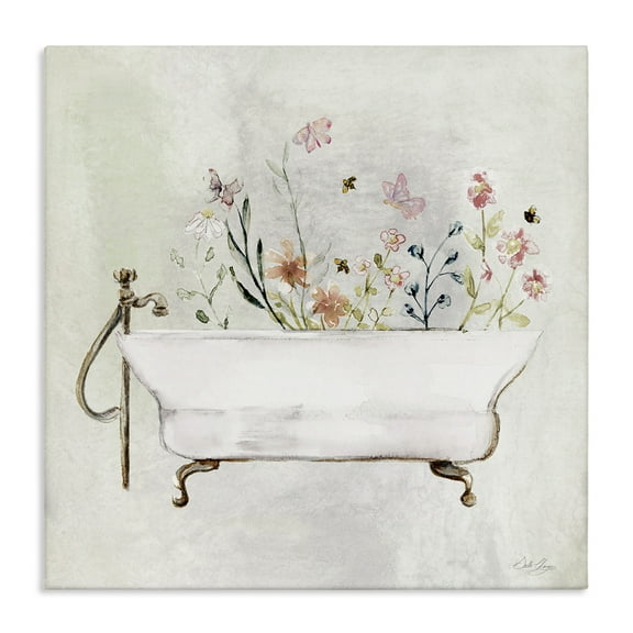 Stupell Industries Butterfly Floral Tub Typography Painting Gallery Wrapped Canvas Art Print Wall Art, 17 x 17