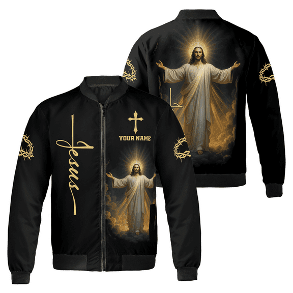Custom Jesus Bomber Jacket Christian Faith Cross Religious Jacket for Men Women Believer Gift Inspirational Christian Apparel Outerwear