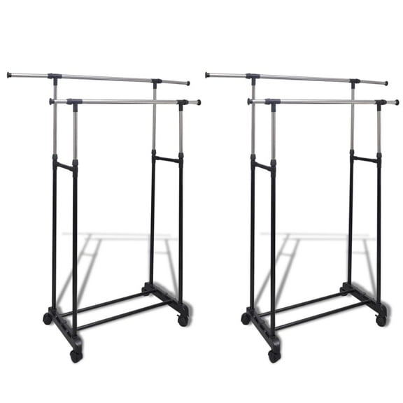 vidaXL Clothes Rack Set of 2 Black, Silver Stainless Steel, PP Plastic