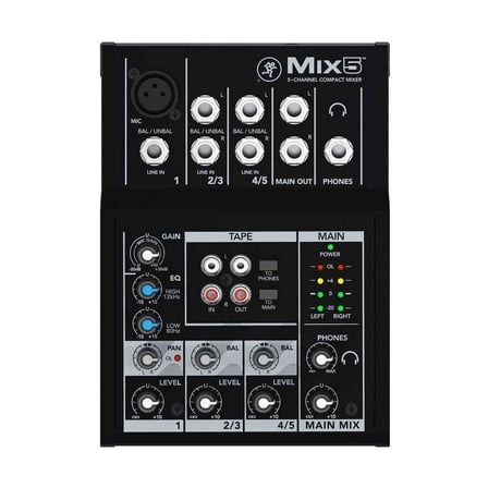 Mackie Mix5 5-Channel Compact Mixer With 2 Stereo 1/4" Line Inputs