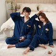 thumbnail image 1 of Pijamas de algodón para hombre y mujer, ropa de dormir con cuello vuelto, pantalones de manga larga, conjuntos de pijama sólidos, Otoño e Invierno, 1 of 4